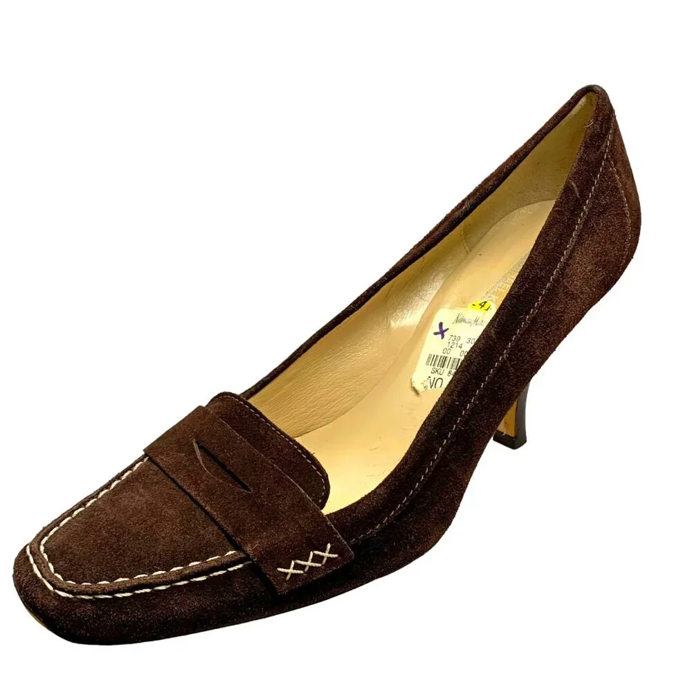 MICHAEL‎ KORS Italian Chocolate Suede Penny Loafer Pump Heels